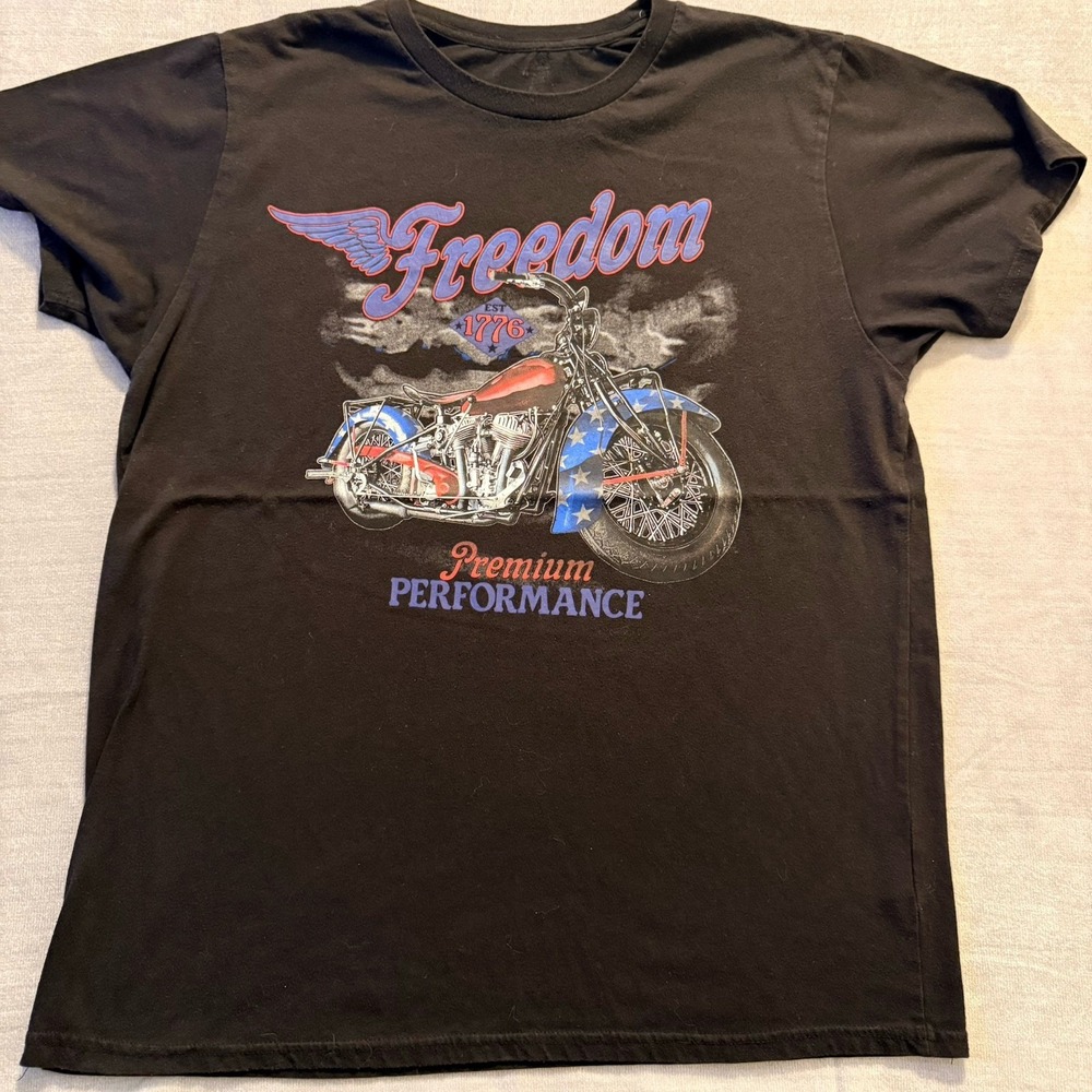 Freedom 1776 Motorcycle T Shirt XL Black Biker Patriotic Graphic Tee USA